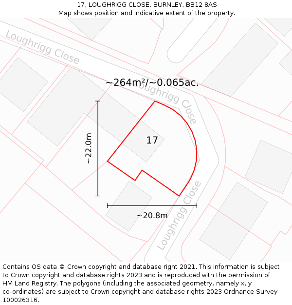 17, LOUGHRIGG CLOSE, BURNLEY, BB12 8AS: Plot and title map