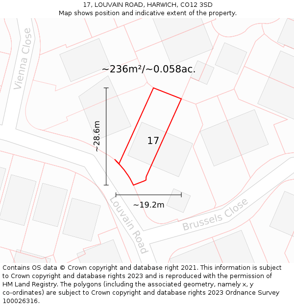 17, LOUVAIN ROAD, HARWICH, CO12 3SD: Plot and title map