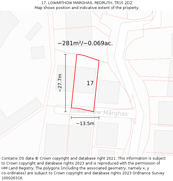 17, LOWARTHOW MARGHAS, REDRUTH, TR15 2DZ: Plot and title map