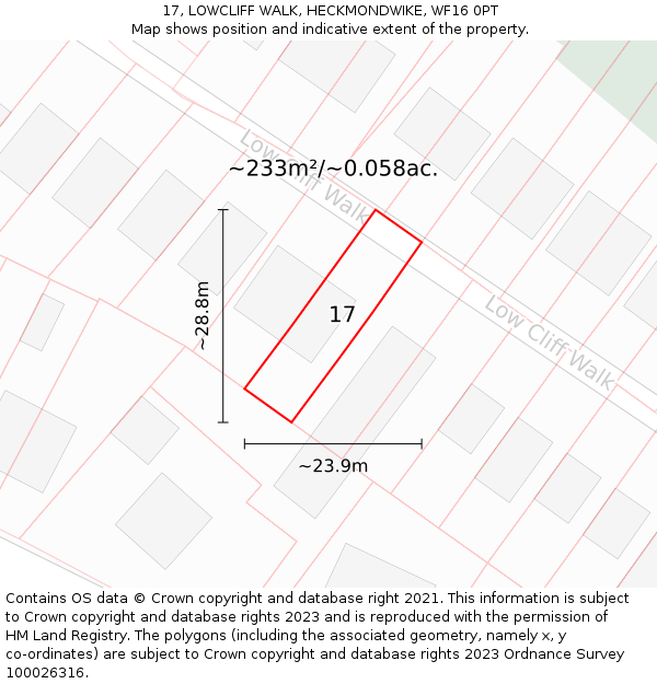 17, LOWCLIFF WALK, HECKMONDWIKE, WF16 0PT: Plot and title map