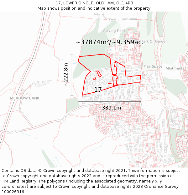 17, LOWER DINGLE, OLDHAM, OL1 4PB: Plot and title map