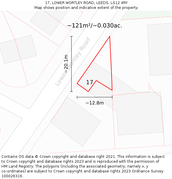 17, LOWER WORTLEY ROAD, LEEDS, LS12 4RY: Plot and title map