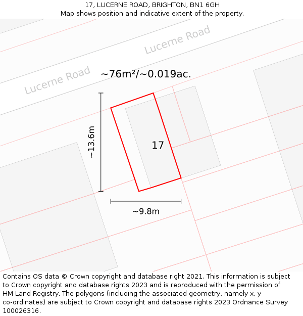 17, LUCERNE ROAD, BRIGHTON, BN1 6GH: Plot and title map