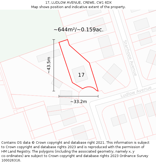 17, LUDLOW AVENUE, CREWE, CW1 6DX: Plot and title map