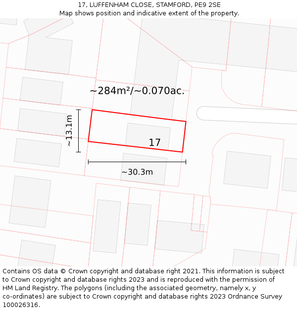 17, LUFFENHAM CLOSE, STAMFORD, PE9 2SE: Plot and title map