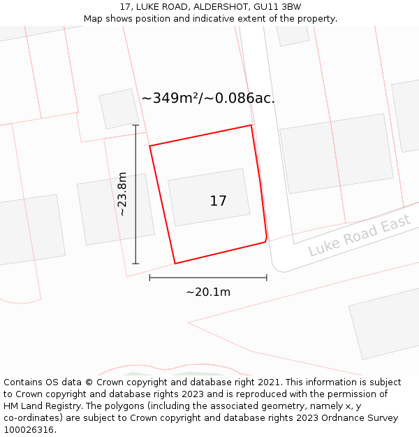 17, LUKE ROAD, ALDERSHOT, GU11 3BW: Plot and title map