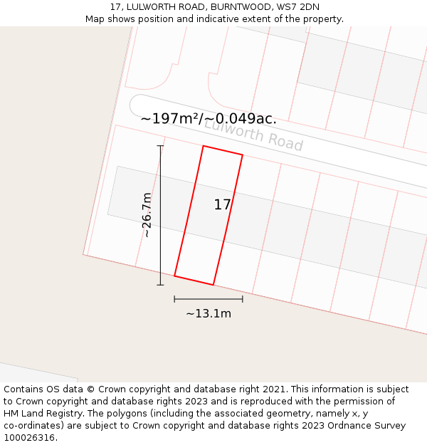 17, LULWORTH ROAD, BURNTWOOD, WS7 2DN: Plot and title map