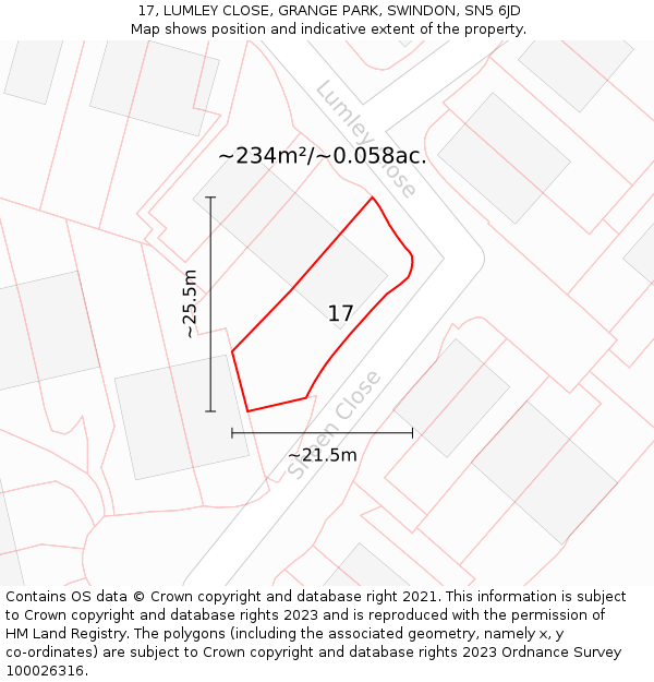 17, LUMLEY CLOSE, GRANGE PARK, SWINDON, SN5 6JD: Plot and title map