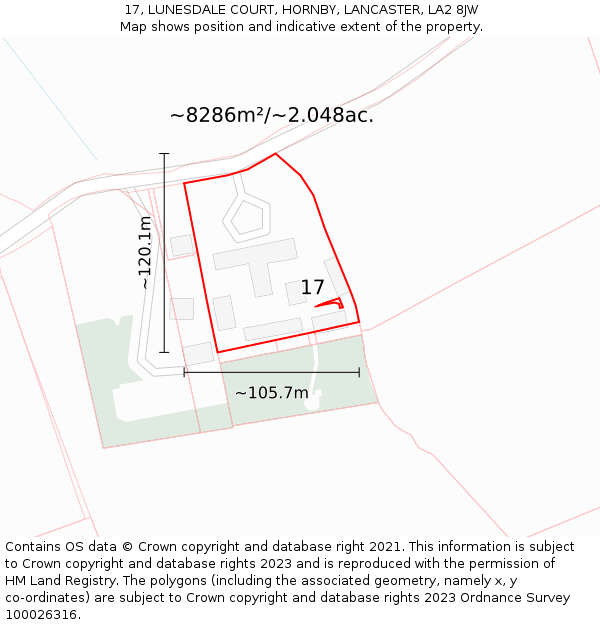 17, LUNESDALE COURT, HORNBY, LANCASTER, LA2 8JW: Plot and title map