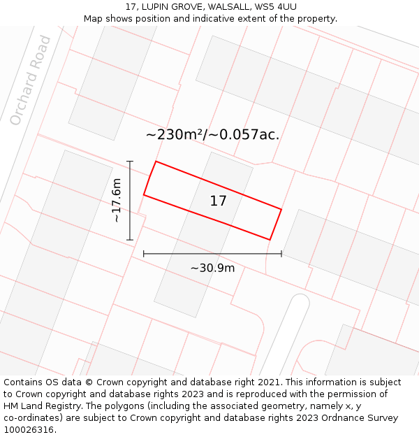 17, LUPIN GROVE, WALSALL, WS5 4UU: Plot and title map