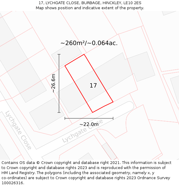 17, LYCHGATE CLOSE, BURBAGE, HINCKLEY, LE10 2ES: Plot and title map