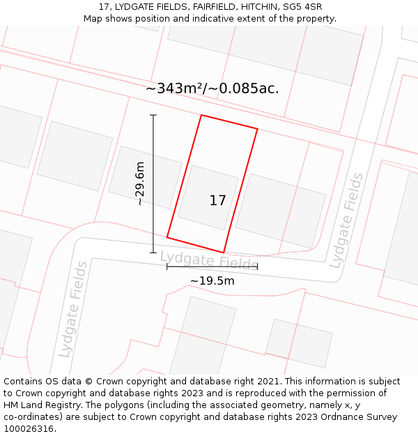 17, LYDGATE FIELDS, FAIRFIELD, HITCHIN, SG5 4SR: Plot and title map