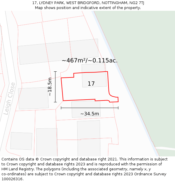 17, LYDNEY PARK, WEST BRIDGFORD, NOTTINGHAM, NG2 7TJ: Plot and title map