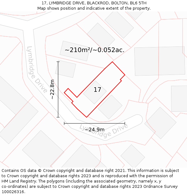 17, LYMBRIDGE DRIVE, BLACKROD, BOLTON, BL6 5TH: Plot and title map