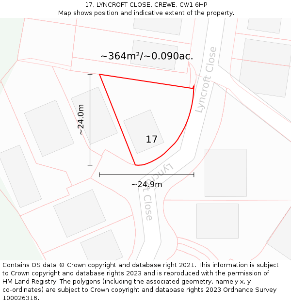 17, LYNCROFT CLOSE, CREWE, CW1 6HP: Plot and title map