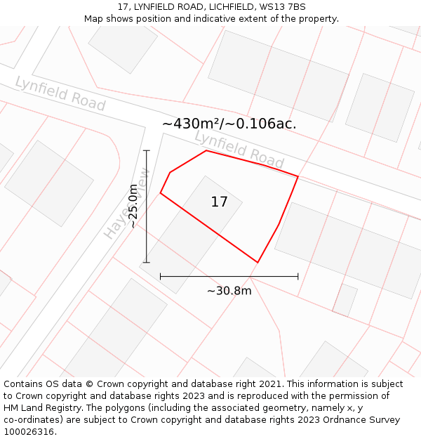 17, LYNFIELD ROAD, LICHFIELD, WS13 7BS: Plot and title map