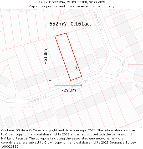 17, LYNFORD WAY, WINCHESTER, SO22 6BW: Plot and title map