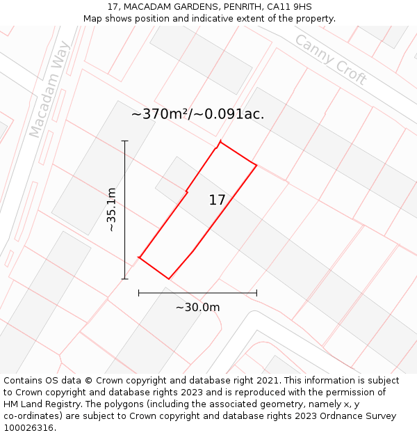 17, MACADAM GARDENS, PENRITH, CA11 9HS: Plot and title map