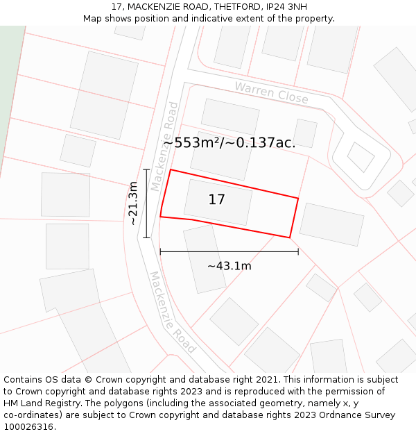 17, MACKENZIE ROAD, THETFORD, IP24 3NH: Plot and title map