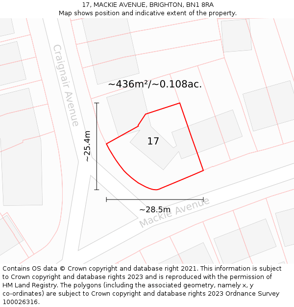 17, MACKIE AVENUE, BRIGHTON, BN1 8RA: Plot and title map