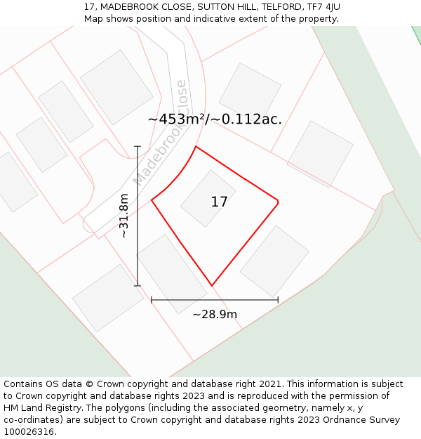 17, MADEBROOK CLOSE, SUTTON HILL, TELFORD, TF7 4JU: Plot and title map