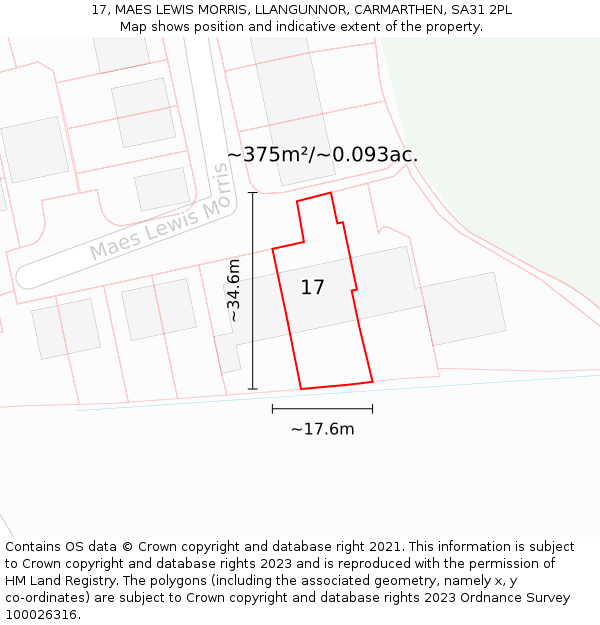 17, MAES LEWIS MORRIS, LLANGUNNOR, CARMARTHEN, SA31 2PL: Plot and title map