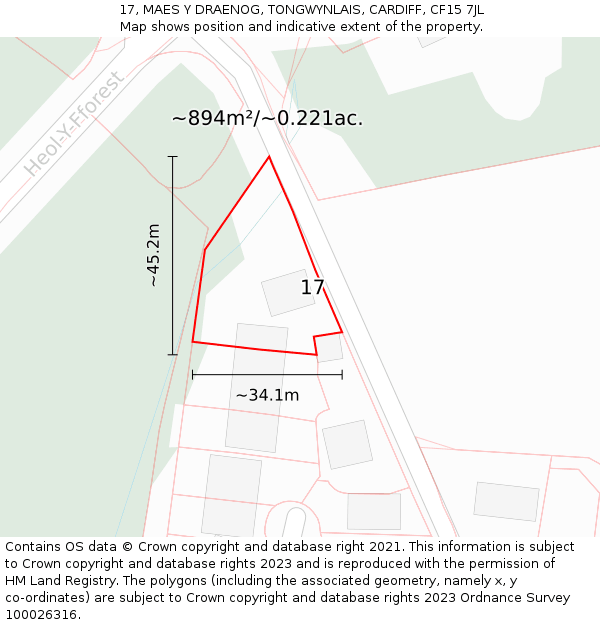 17, MAES Y DRAENOG, TONGWYNLAIS, CARDIFF, CF15 7JL: Plot and title map