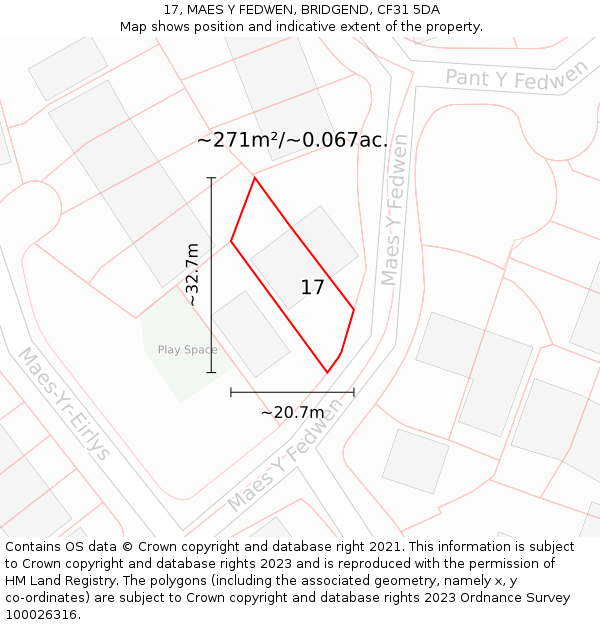 17, MAES Y FEDWEN, BRIDGEND, CF31 5DA: Plot and title map