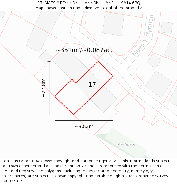 17, MAES Y FFYNNON, LLANNON, LLANELLI, SA14 6BQ: Plot and title map