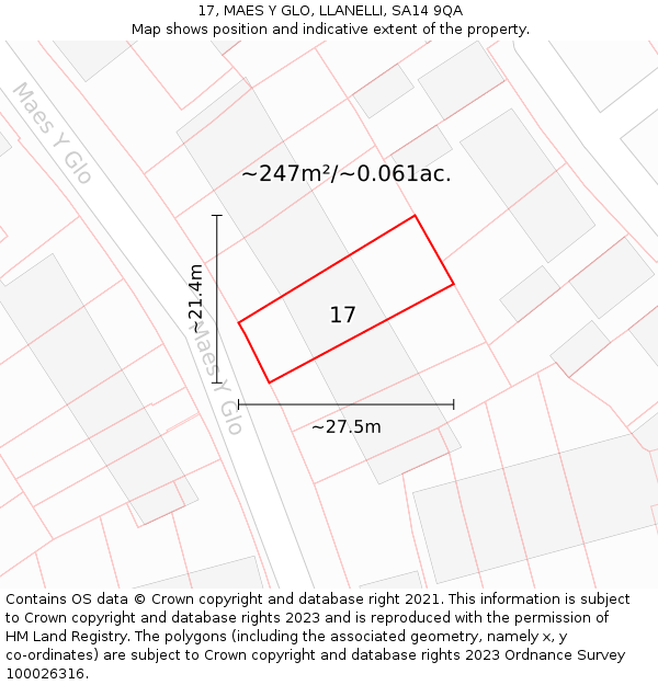 17, MAES Y GLO, LLANELLI, SA14 9QA: Plot and title map