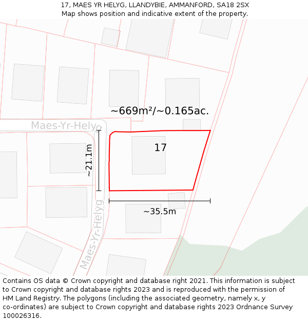 17, MAES YR HELYG, LLANDYBIE, AMMANFORD, SA18 2SX: Plot and title map