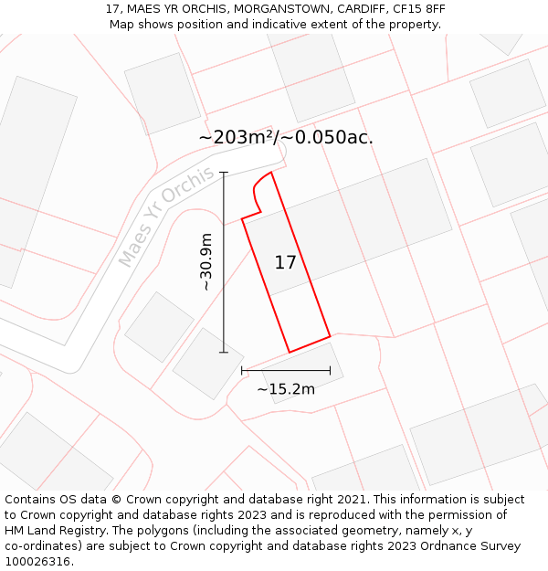 17, MAES YR ORCHIS, MORGANSTOWN, CARDIFF, CF15 8FF: Plot and title map