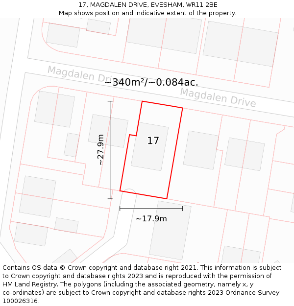 17, MAGDALEN DRIVE, EVESHAM, WR11 2BE: Plot and title map