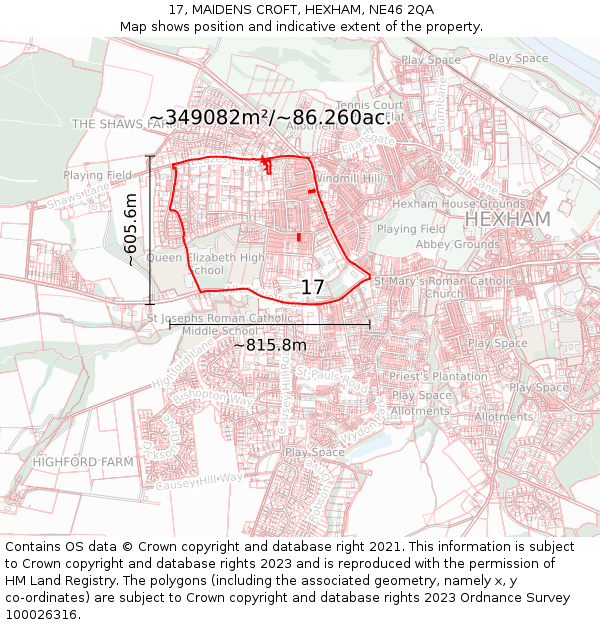 17, MAIDENS CROFT, HEXHAM, NE46 2QA: Plot and title map