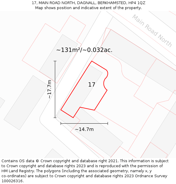 17, MAIN ROAD NORTH, DAGNALL, BERKHAMSTED, HP4 1QZ: Plot and title map