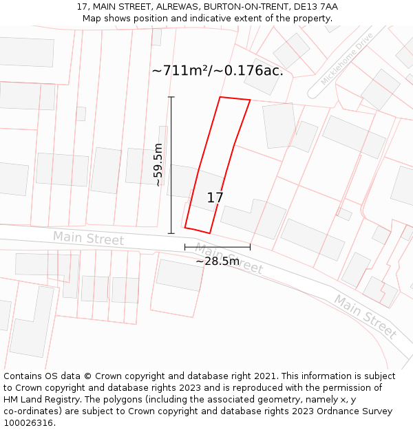 17, MAIN STREET, ALREWAS, BURTON-ON-TRENT, DE13 7AA: Plot and title map