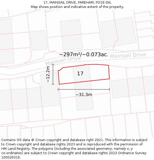 17, MAINSAIL DRIVE, FAREHAM, PO16 0XL: Plot and title map