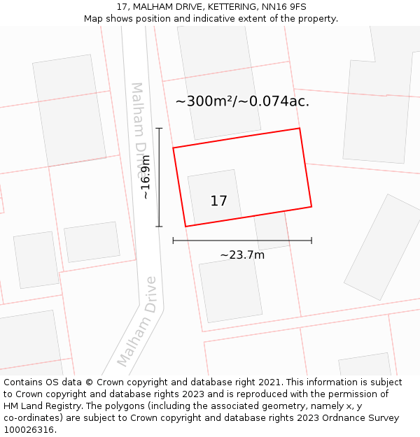 17, MALHAM DRIVE, KETTERING, NN16 9FS: Plot and title map