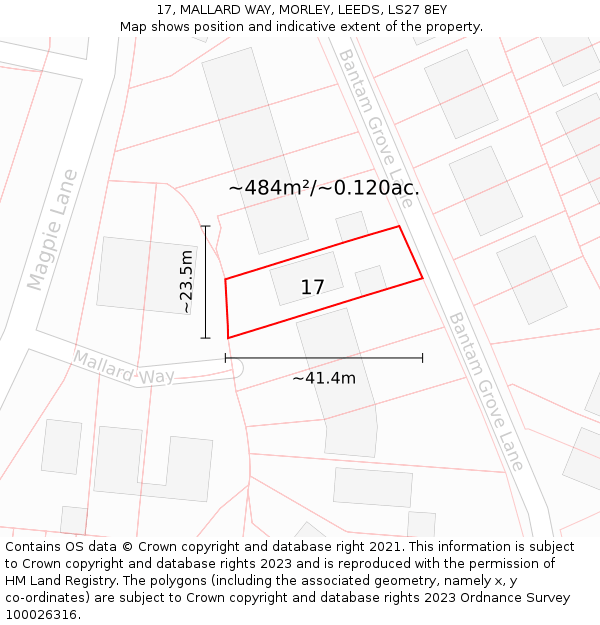 17, MALLARD WAY, MORLEY, LEEDS, LS27 8EY: Plot and title map