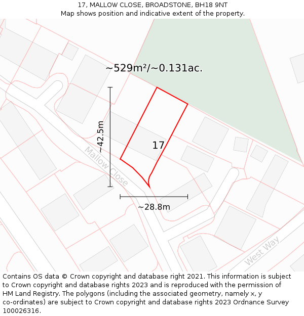 17, MALLOW CLOSE, BROADSTONE, BH18 9NT: Plot and title map