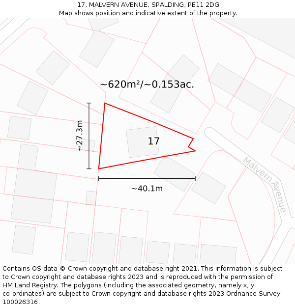 17, MALVERN AVENUE, SPALDING, PE11 2DG: Plot and title map