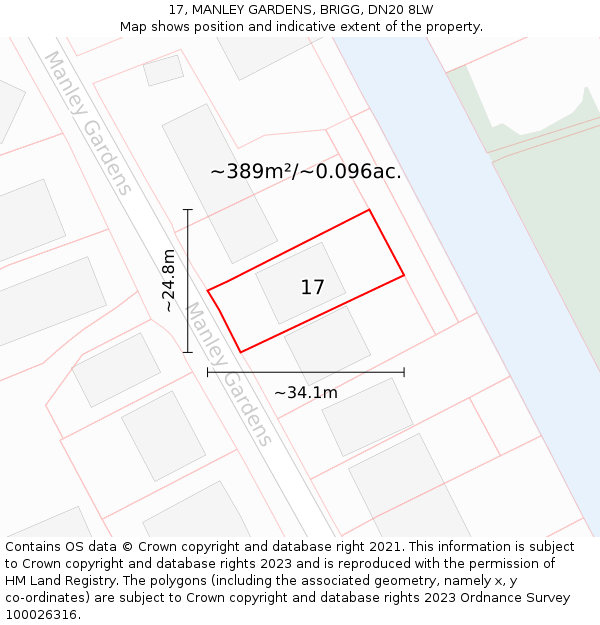 17, MANLEY GARDENS, BRIGG, DN20 8LW: Plot and title map