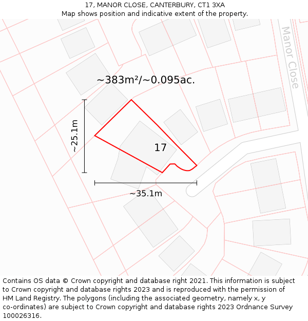 17, MANOR CLOSE, CANTERBURY, CT1 3XA: Plot and title map