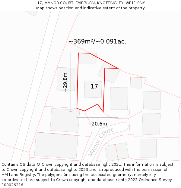 17, MANOR COURT, FAIRBURN, KNOTTINGLEY, WF11 9NY: Plot and title map