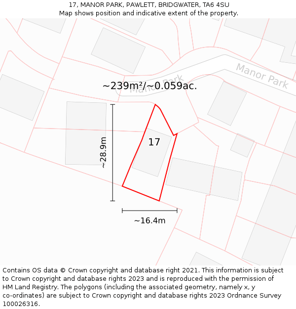 17, MANOR PARK, PAWLETT, BRIDGWATER, TA6 4SU: Plot and title map