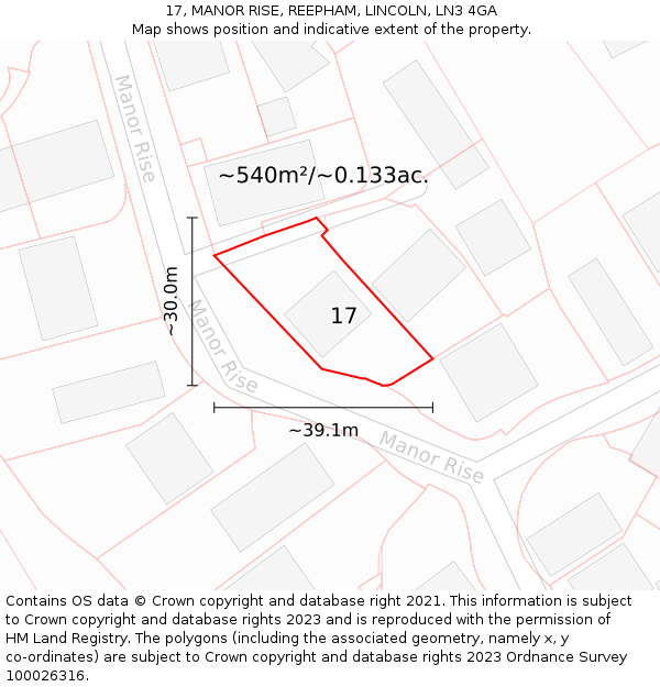 17, MANOR RISE, REEPHAM, LINCOLN, LN3 4GA: Plot and title map