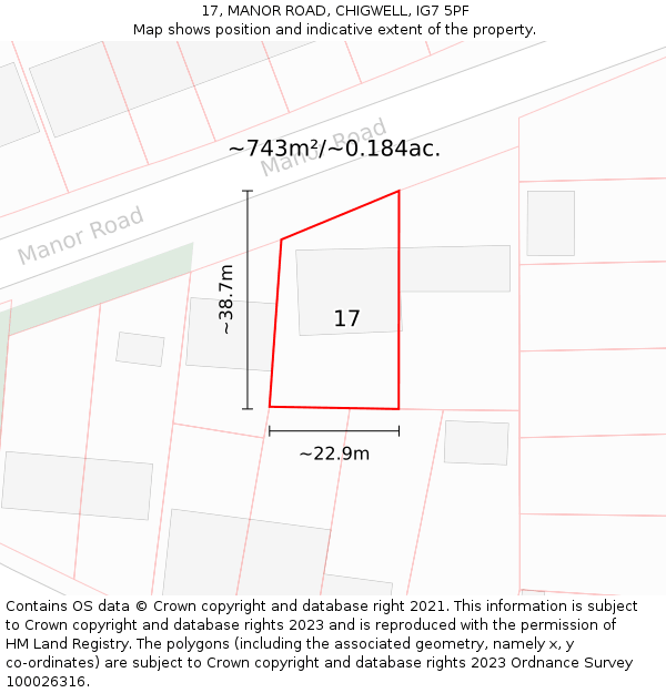 17, MANOR ROAD, CHIGWELL, IG7 5PF: Plot and title map