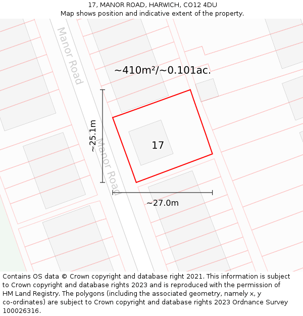 17, MANOR ROAD, HARWICH, CO12 4DU: Plot and title map