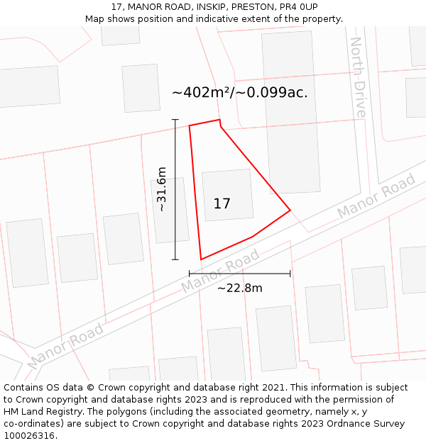 17, MANOR ROAD, INSKIP, PRESTON, PR4 0UP: Plot and title map