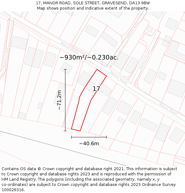 17, MANOR ROAD, SOLE STREET, GRAVESEND, DA13 9BW: Plot and title map